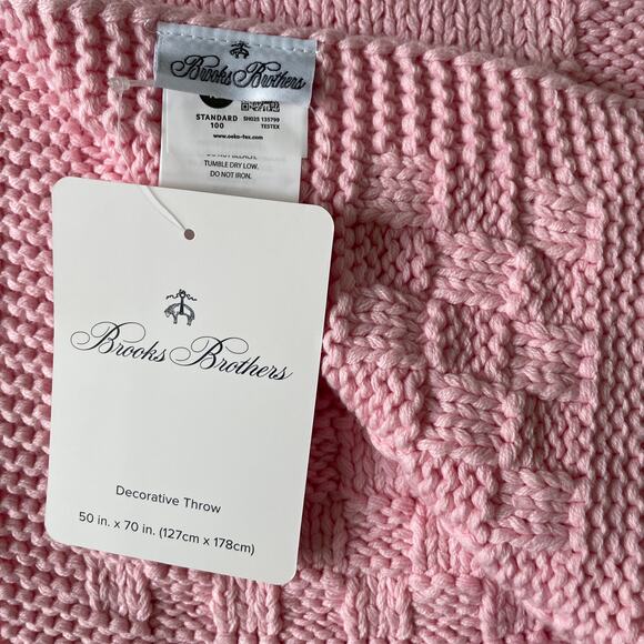 Brooks Brothers Pink Bow Knitted Throw Blanket 50x70 Designer Spring Decor NEW - Picture 7 of 15